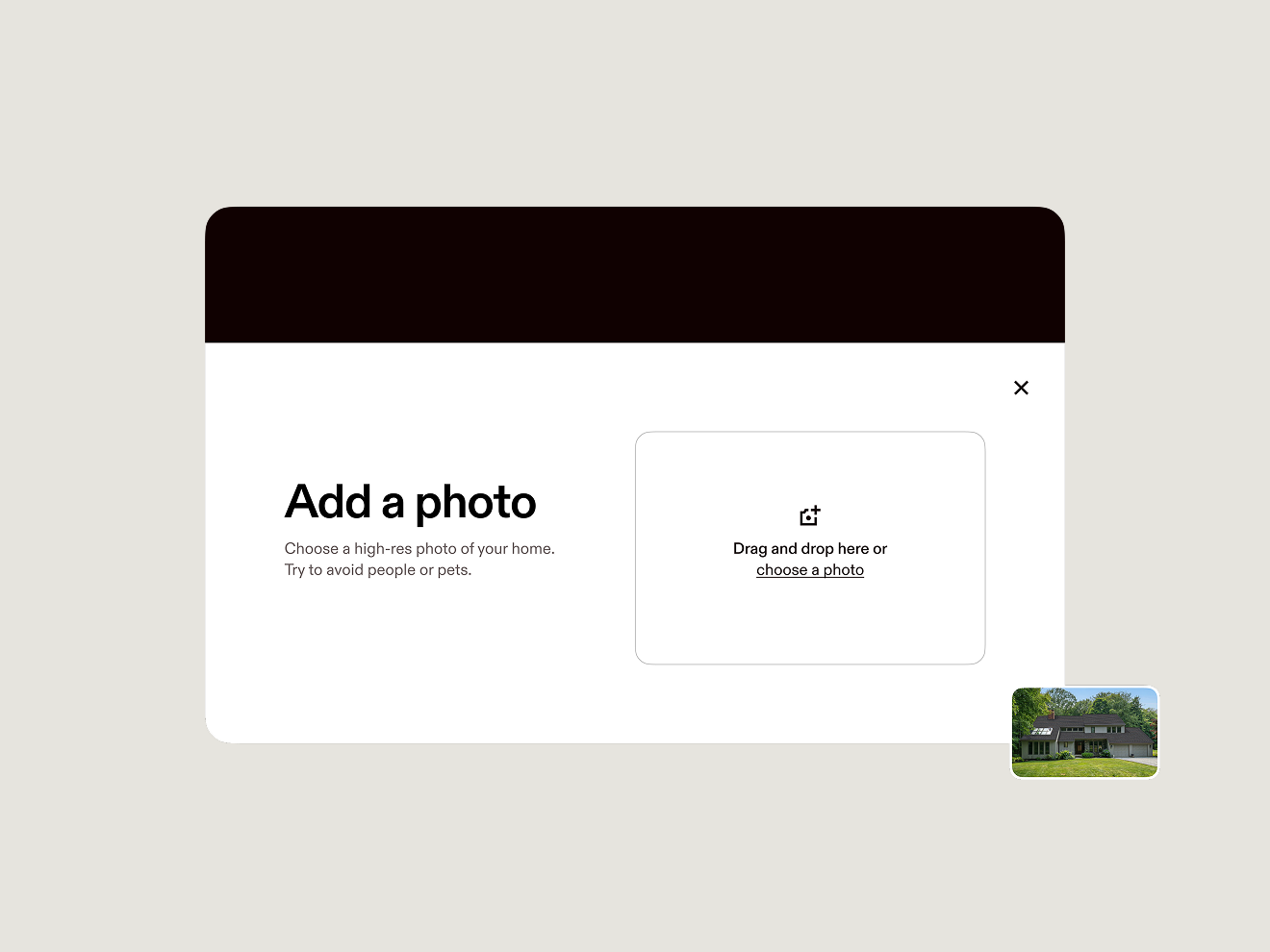 A popup showing how to add a photo and start the Hover Design process.