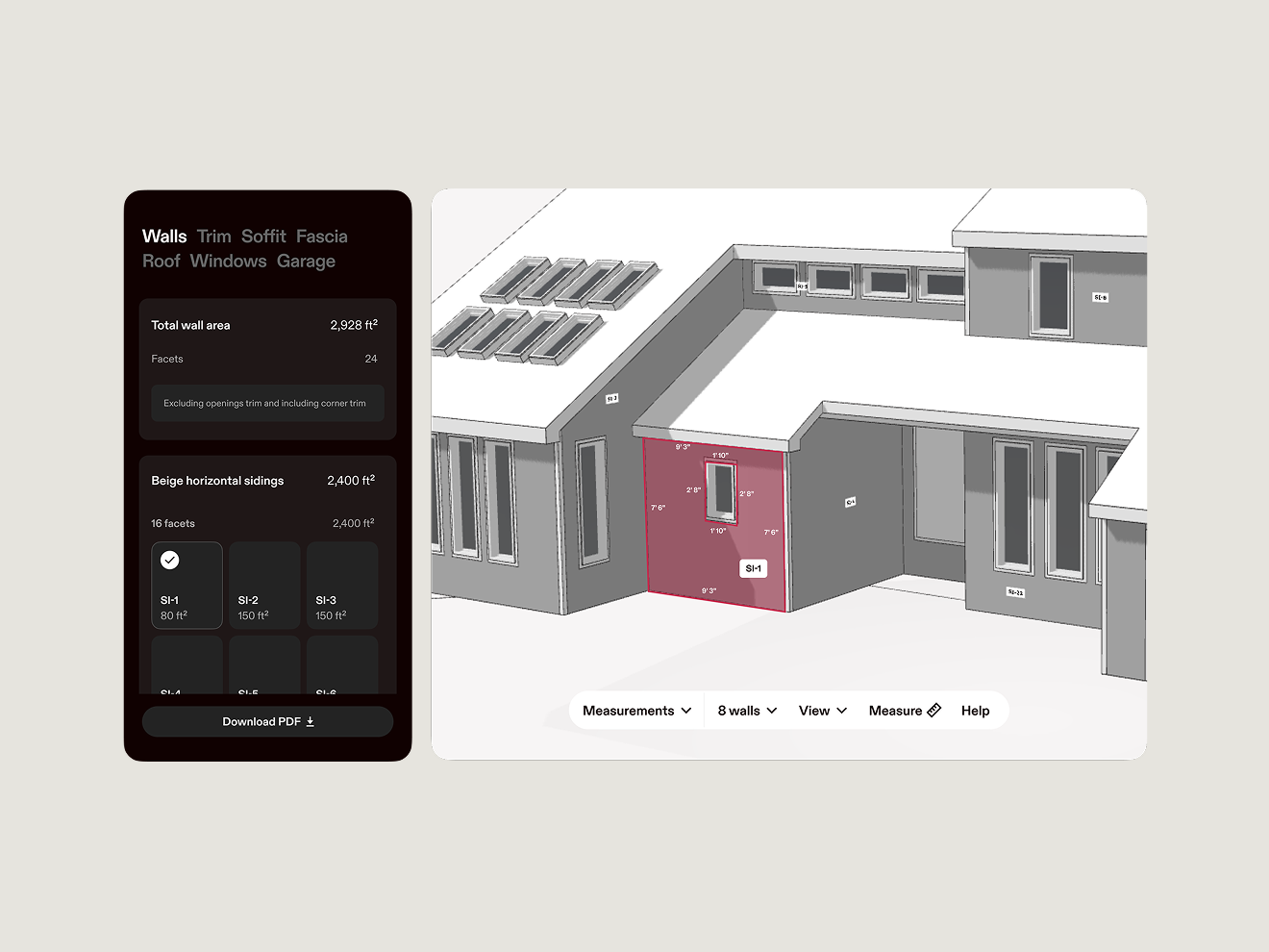 A closeup of a 3D home to show one specific measurement.