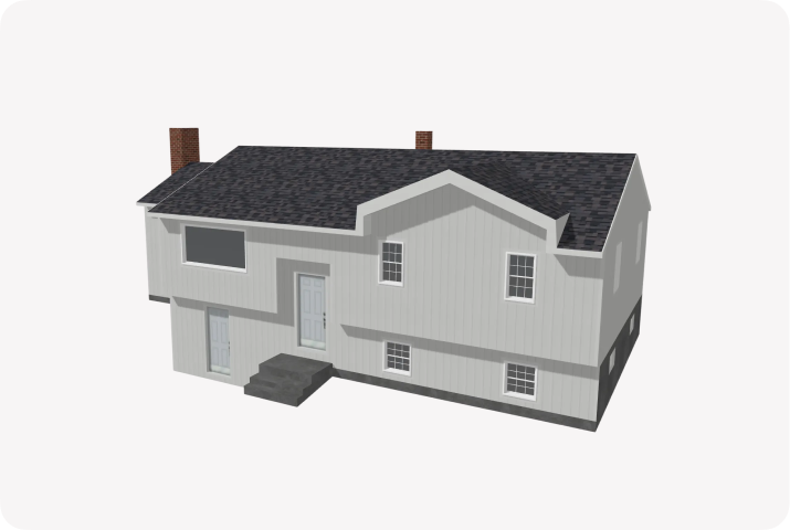 Model of an average structure with a dormer and garage.