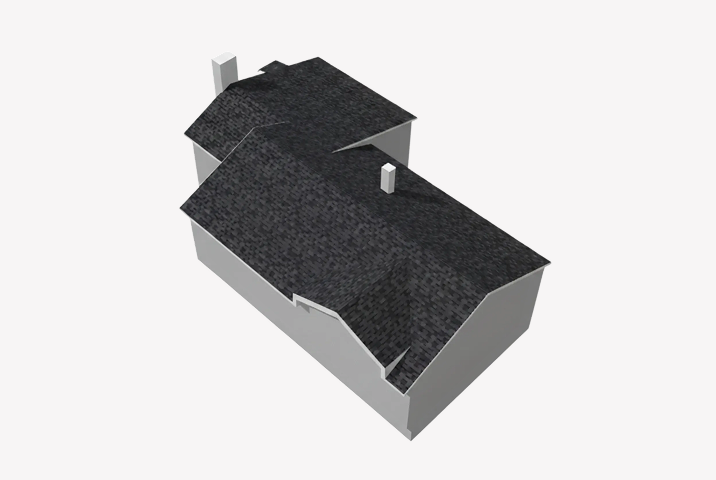 The roof of an average structure with a dormer and garage.