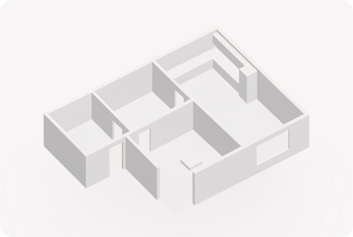 Model of a floor plan with several large rooms.