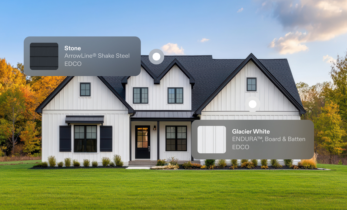 White home with EDCO roofing and siding